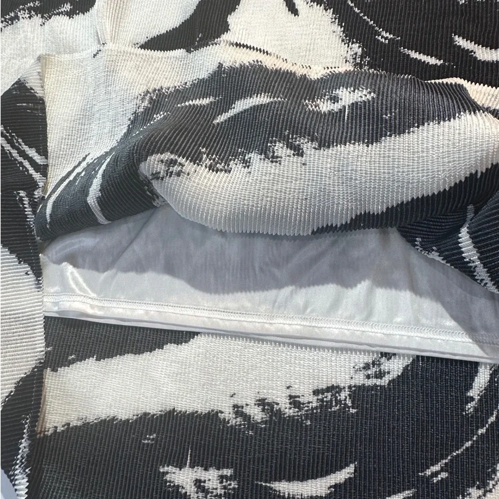 Ming Wang Black White Abstract Brushstroke Pleated Knit Pencil Skirt Plus 3X NWT
